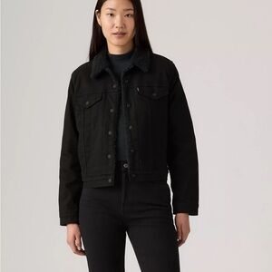 Black Denim Sherpa Lined Jacket